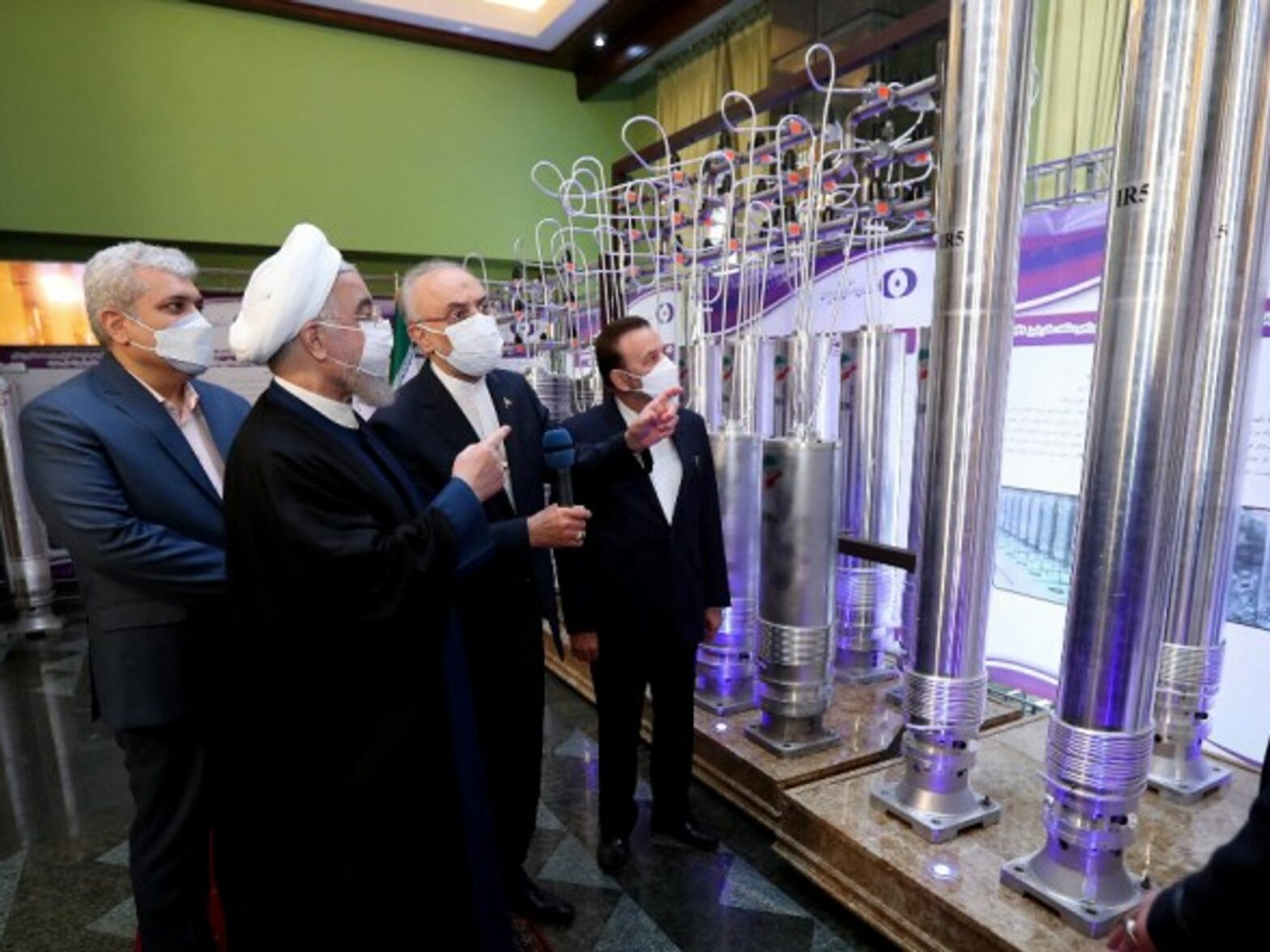 President Hassan Rouhani visits an exhibition of the Atomic Energy Organization of Iran