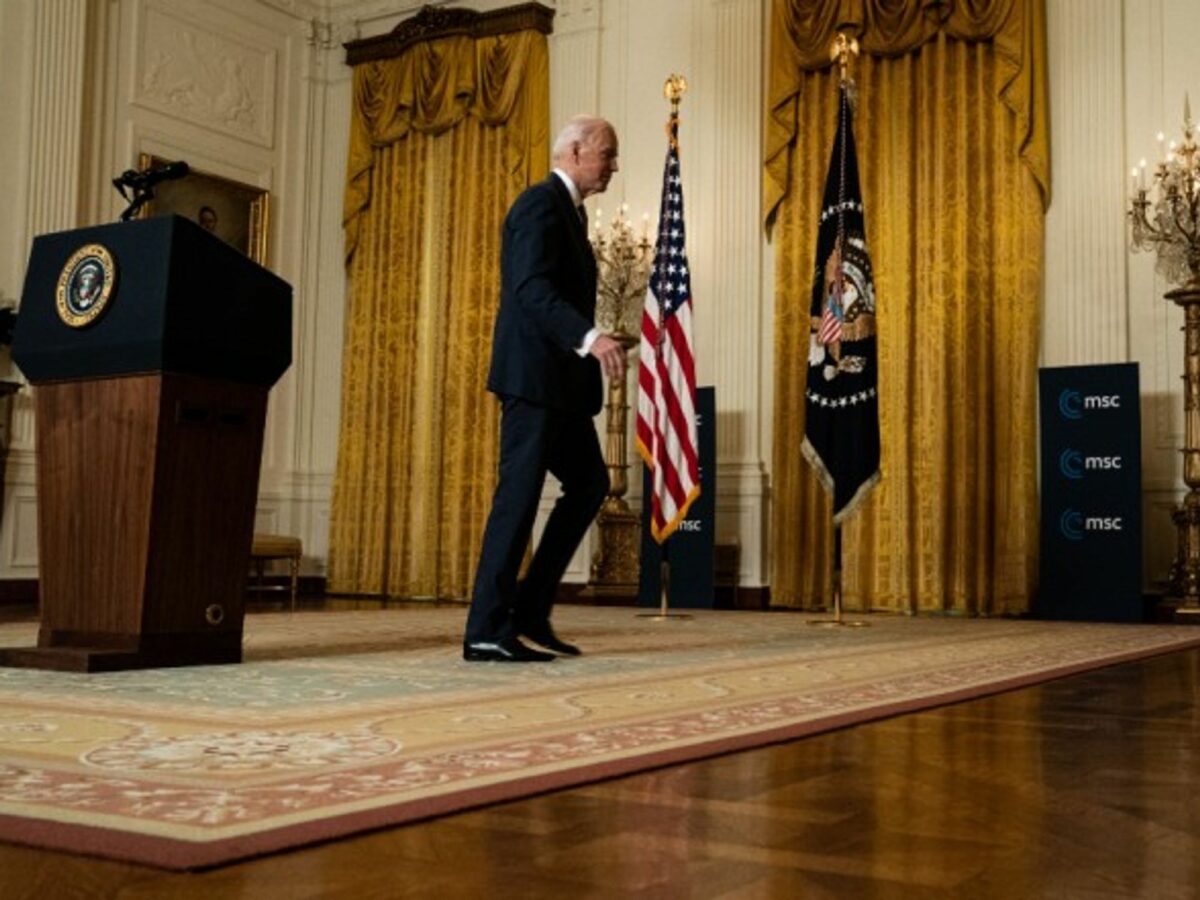 President Joe Biden in the White House on Feb. 19