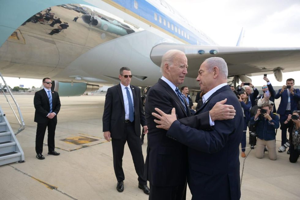 President of the United States of America, JOE BIDEN, visits Israel and is welcomed by Israeli Prime Minister BENJAMIN NETANYAHU at Ben Gurion International Airport near Tel Aviv.