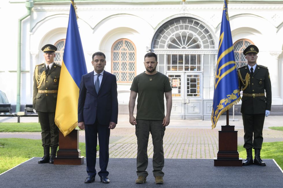 President Zelensky with a foreign ambassador in Ukraine.