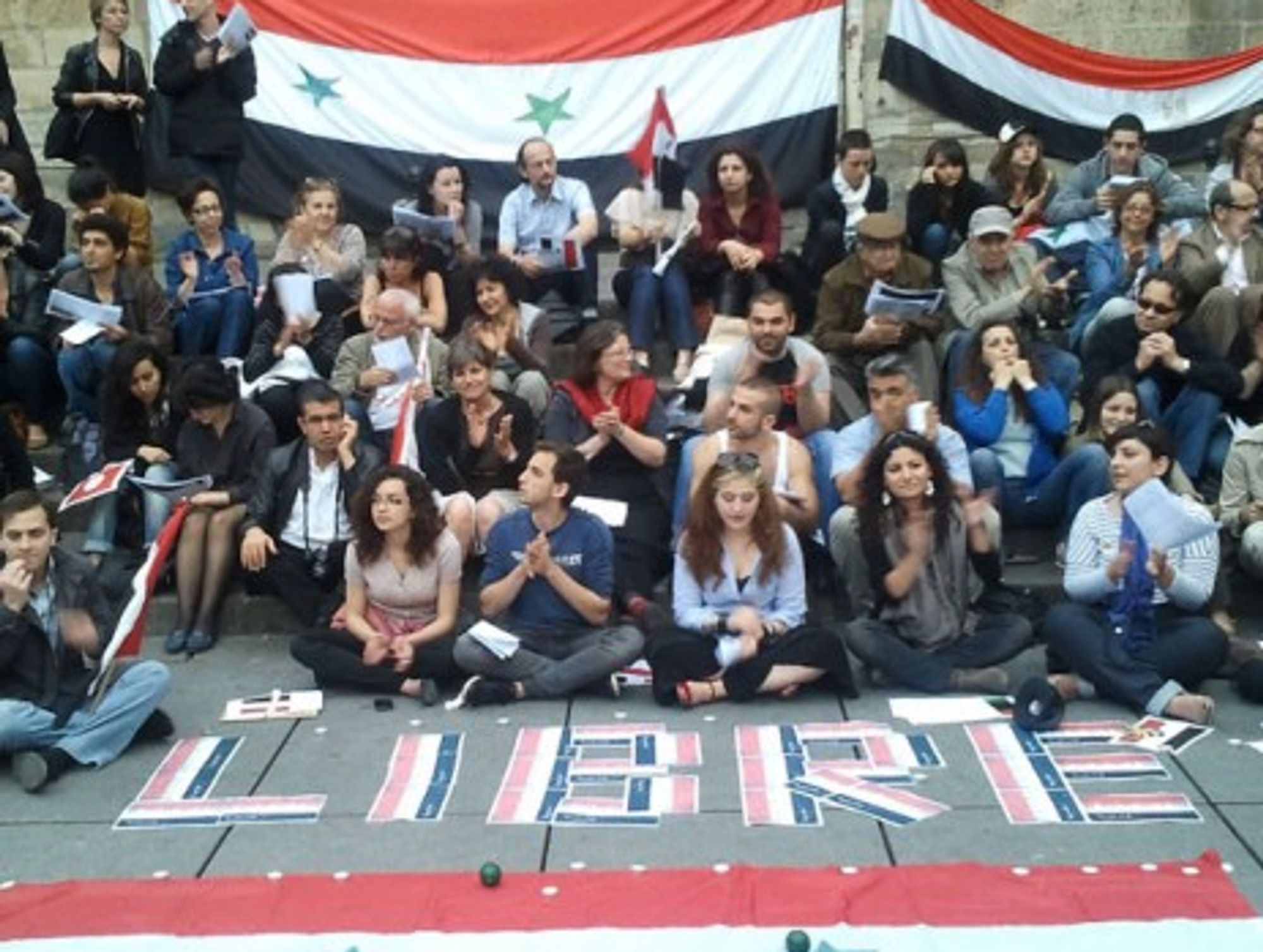 Pro-democracy Syrian demonstrators in central Paris