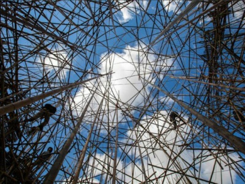 Professional rock climbers set up an art installation Monday at Jerusalemâ€™s Israel Museum.