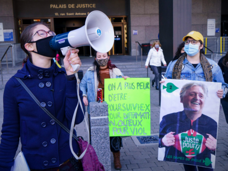 Protest against Gilbert Rozon in Montreal on Nov. 6