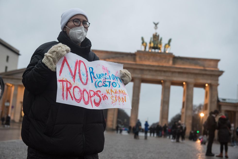 Protest against Russian troops in Kazakhstan in Berlin