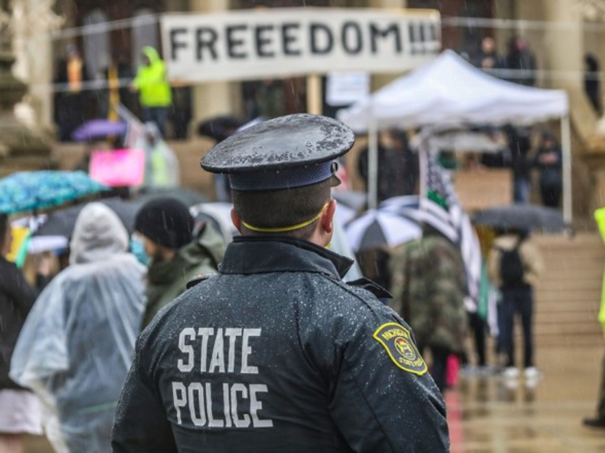 Protest rally against Governor Whitmer's order to stay home in Lansing, Michigan