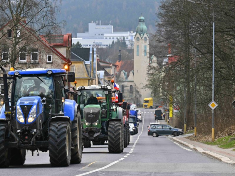 Protest tractor ride in Jablonec nad Nisou, Czech Republic, March 13, 2024. Czech farmers will stage a rally during the cabinet meeting and hand over the joint memorandum signed by them and their Polish and German colleagues to Agriculture Minister Marek Vyborny and PM Petr Fiala.