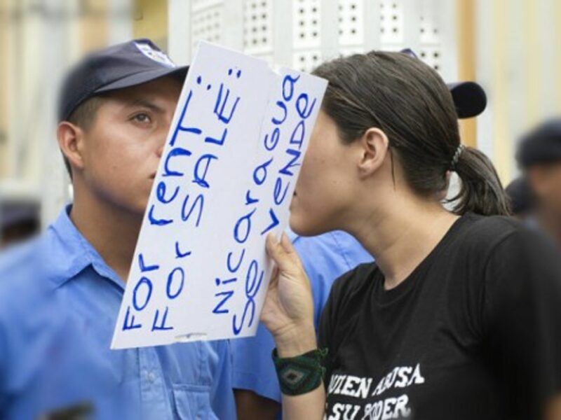 Protester accusing Managua of selling out Nicaragua's interests.