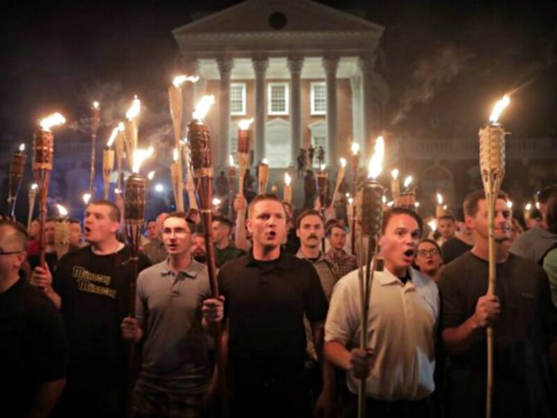 Protesters carrying Tiki torches in Charlottesville