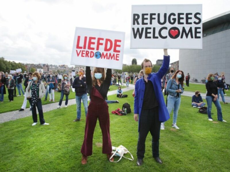 Protesters during a demonstration SOS Moria refugee camp in the Netherlands