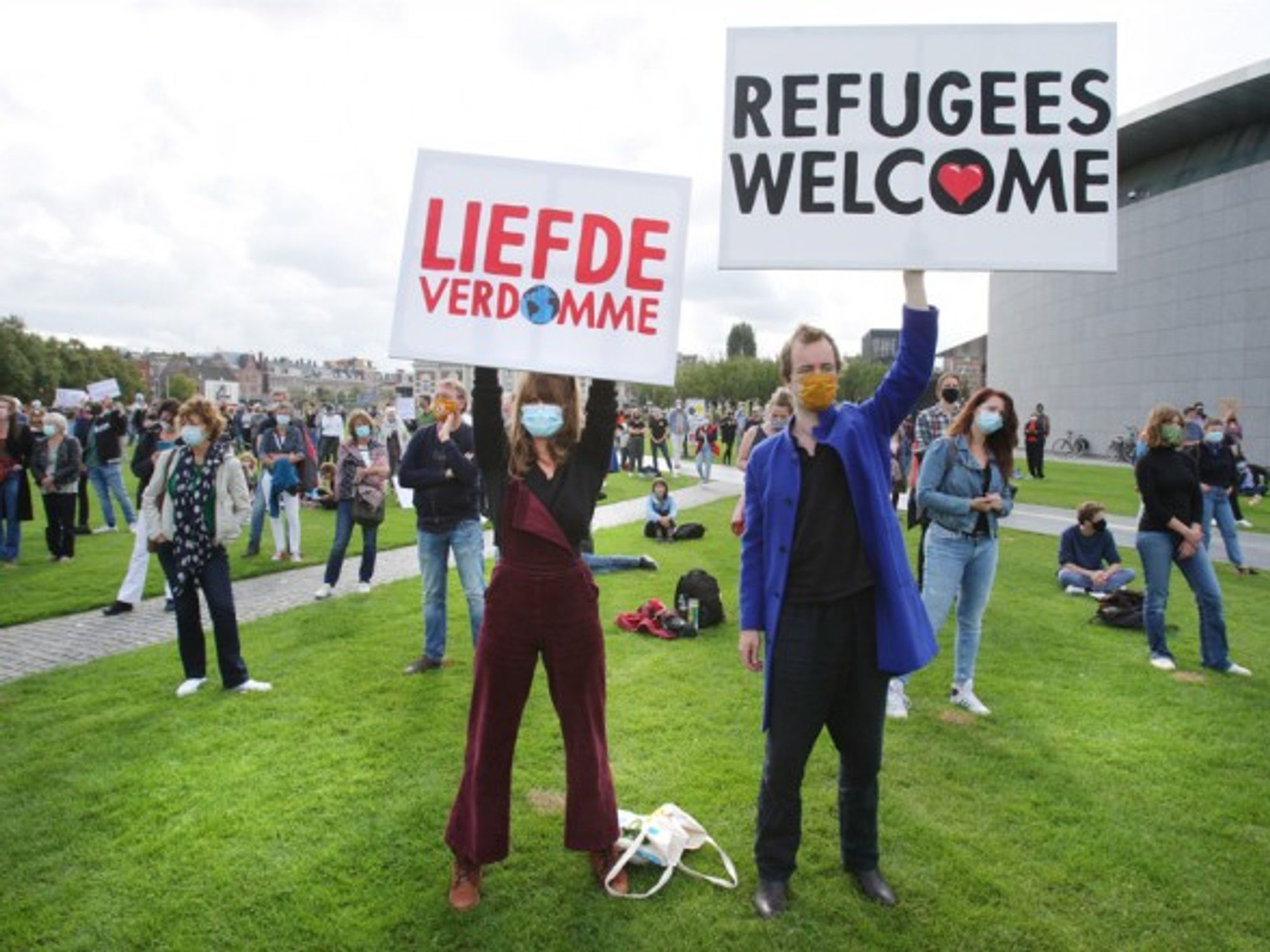Protesters during a demonstration SOS Moria refugee camp in the Netherlands