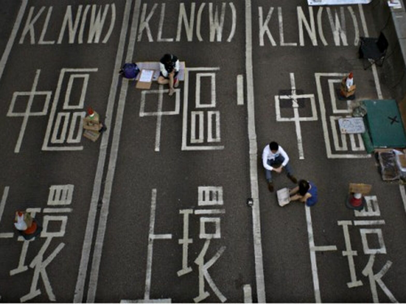 Protesters resting near Hong Kong's Central Government Office on Oct. 7.