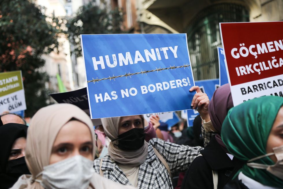 Protesting against migrant and refugee deaths in Istanbul, Turkey