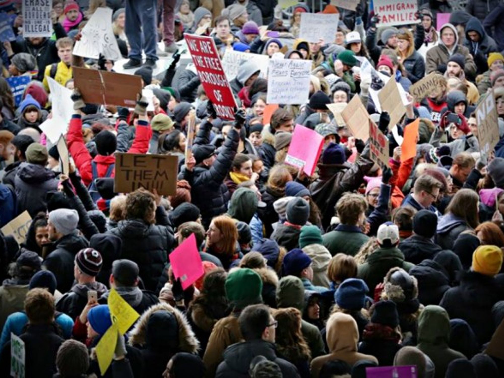 Protestors gathered at New York airports against the Muslim ban