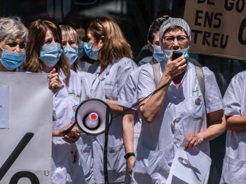 Public health workers protesting in Barcelona, Spain
