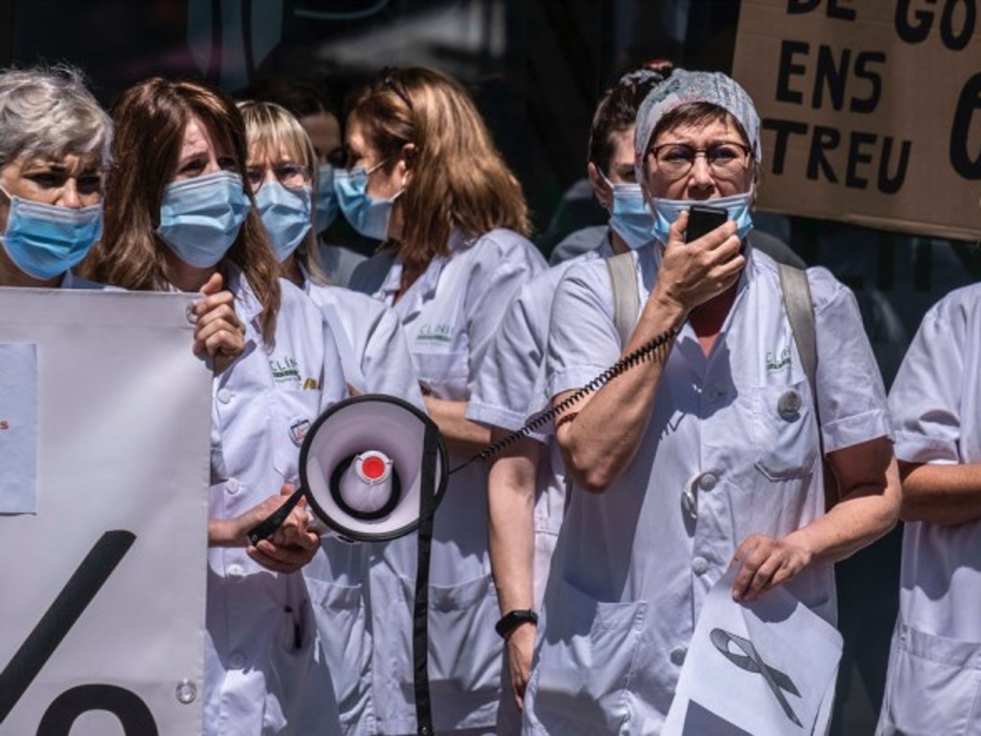 Public health workers protesting in Barcelona, Spain