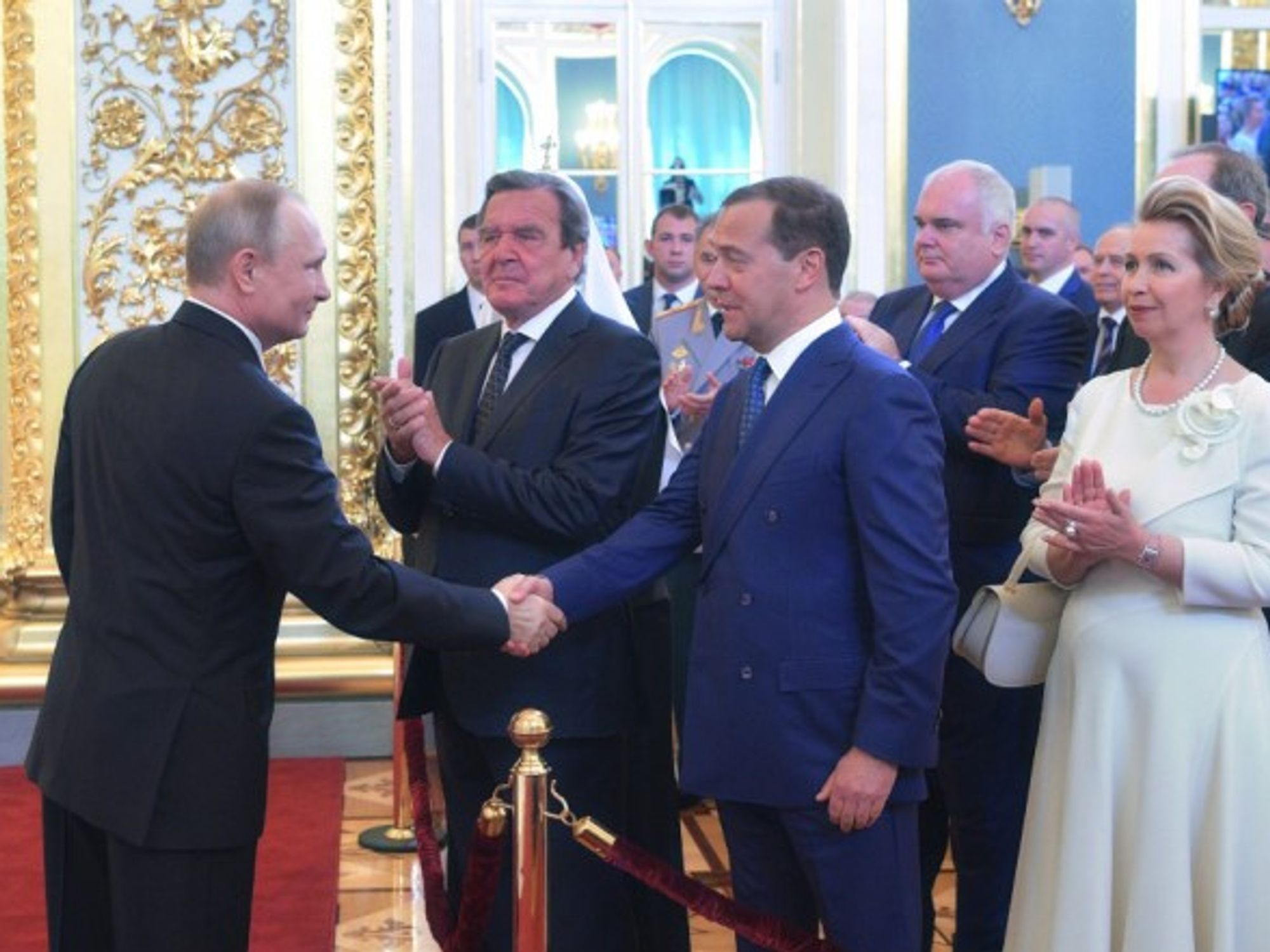 Putin and Medvedev, as Schröder waits his turn on Monday