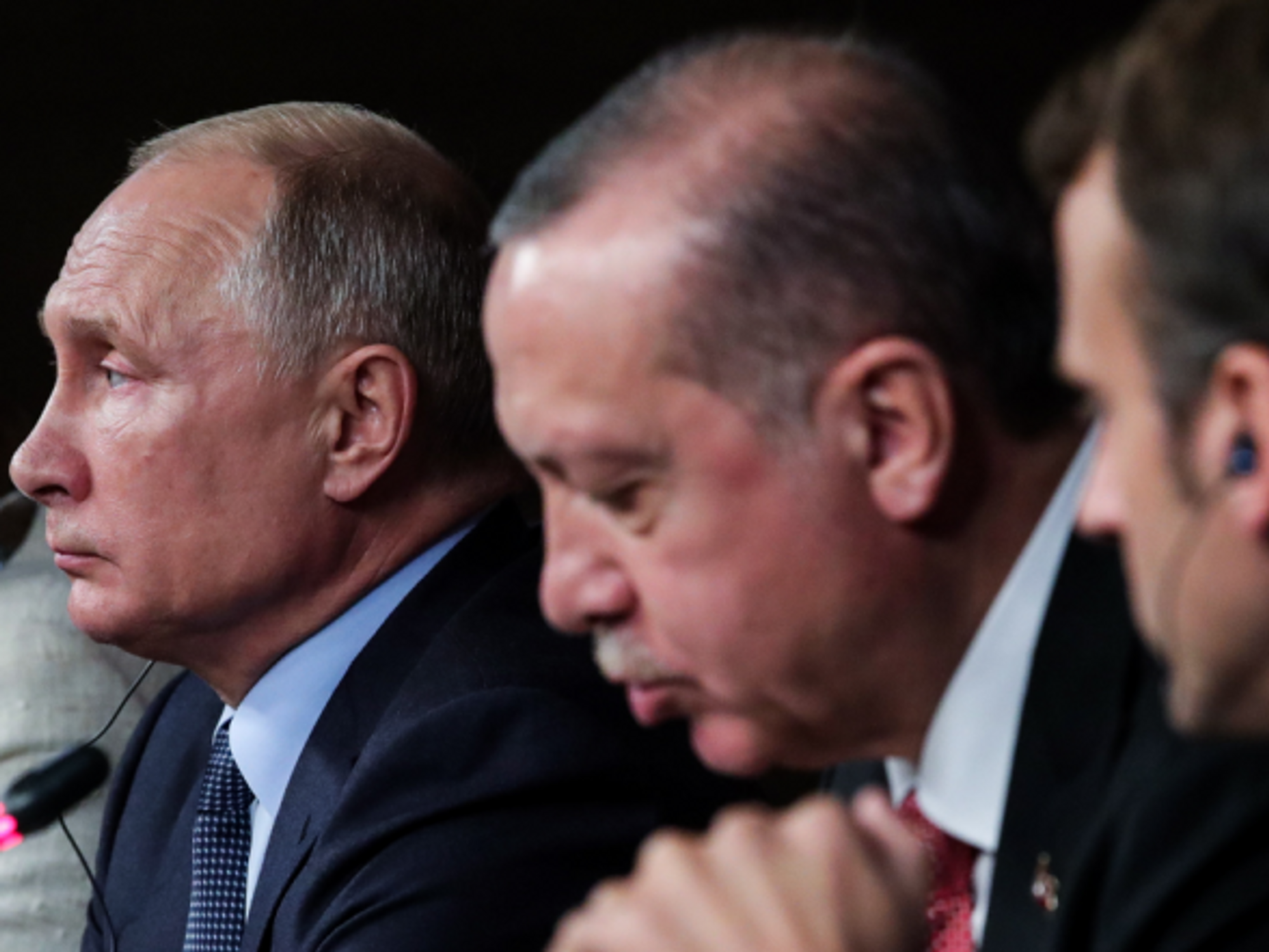 Putin, Erdogan and Macron in Istanbul in 2018