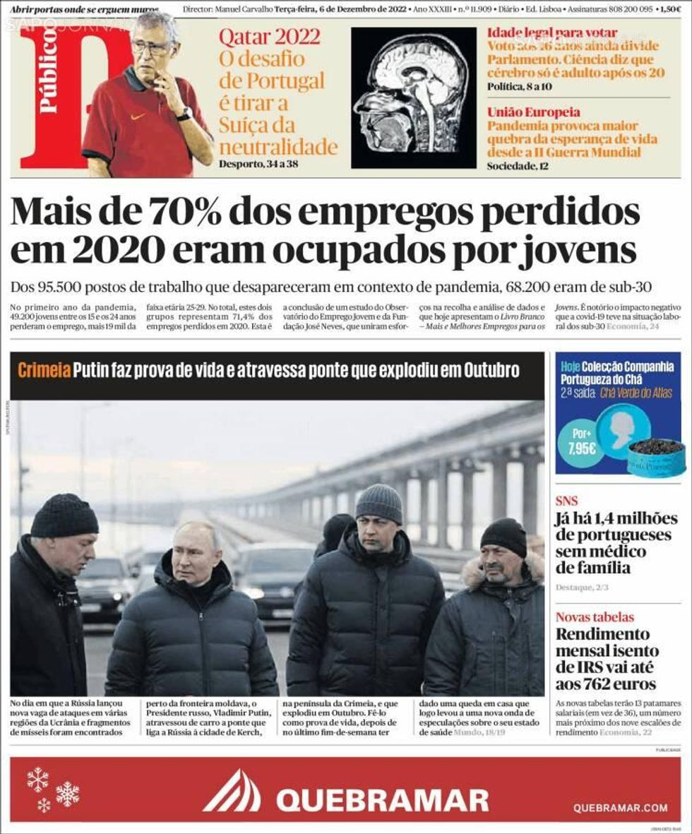 Putin’s Bridge Visit On Portuguese Front Page