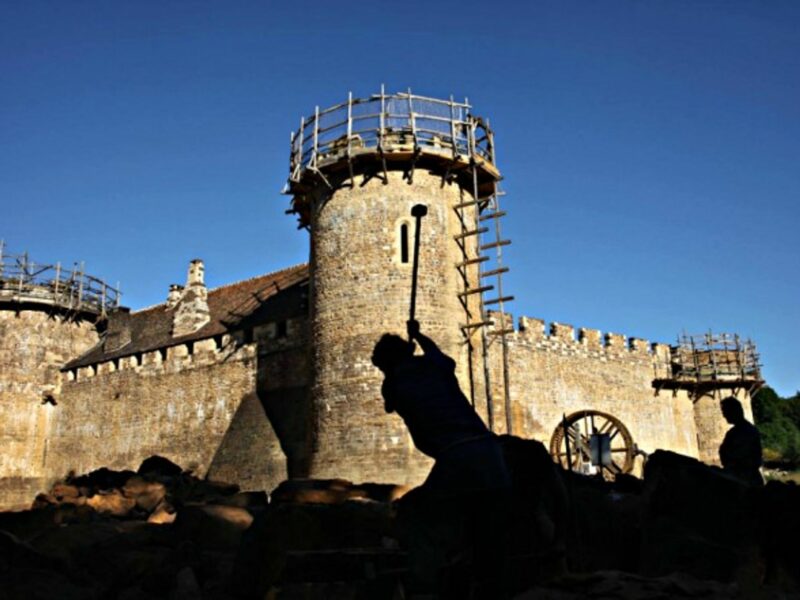 Quarrymen work in the shade at Guédelon Castle, in Treigny, France.