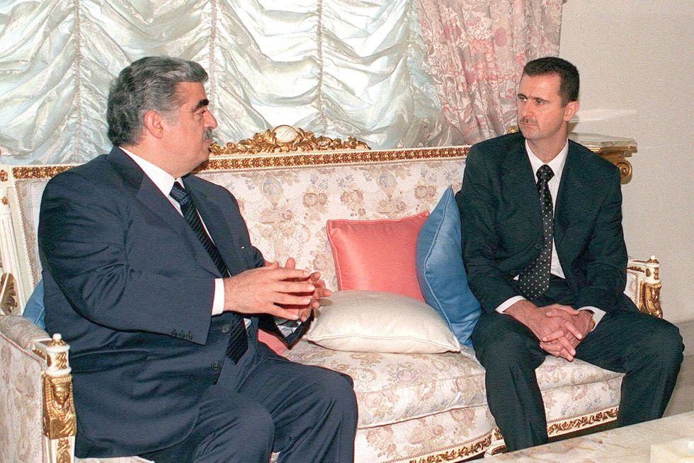 Rafik Hariri meets with Syrian president Bashar Al Assad in Damascus in June 2000.