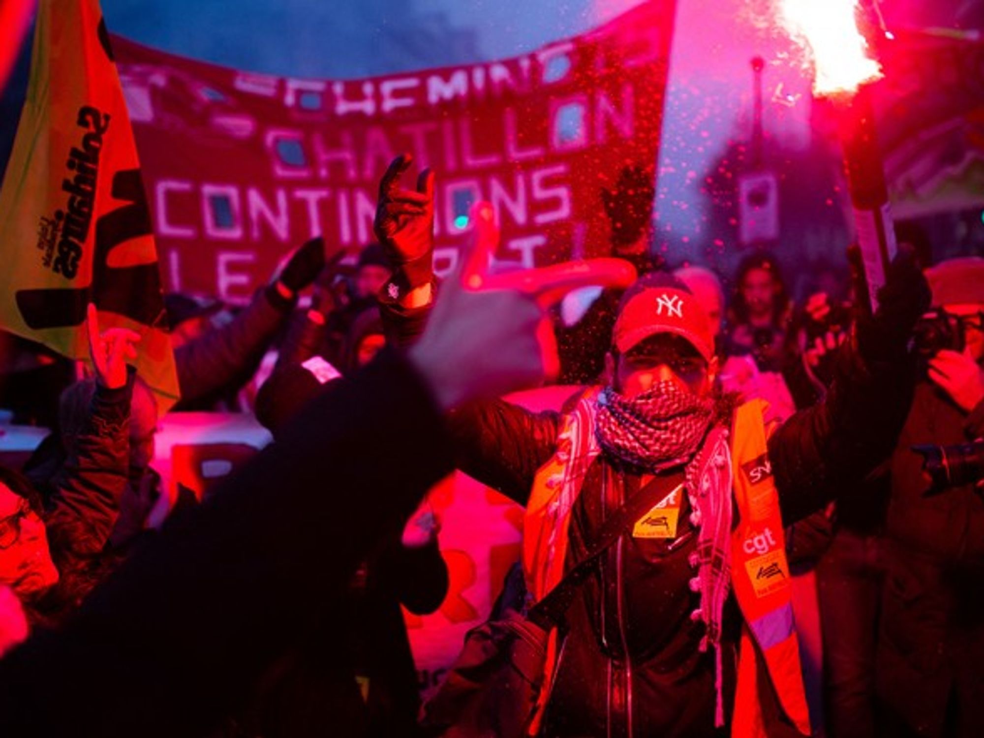 Rail workers during a demonstration on Dec 10, 2019 in Paris