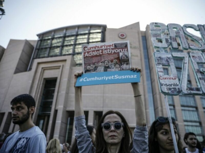 Rally in support of Cumhuriyet journalists in Istanbul on July 24