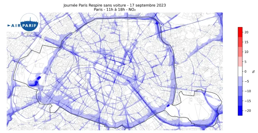 Reduction of Nitrogen Dioxide concentration in the air between 11am and 6pm on September 17, 2023.