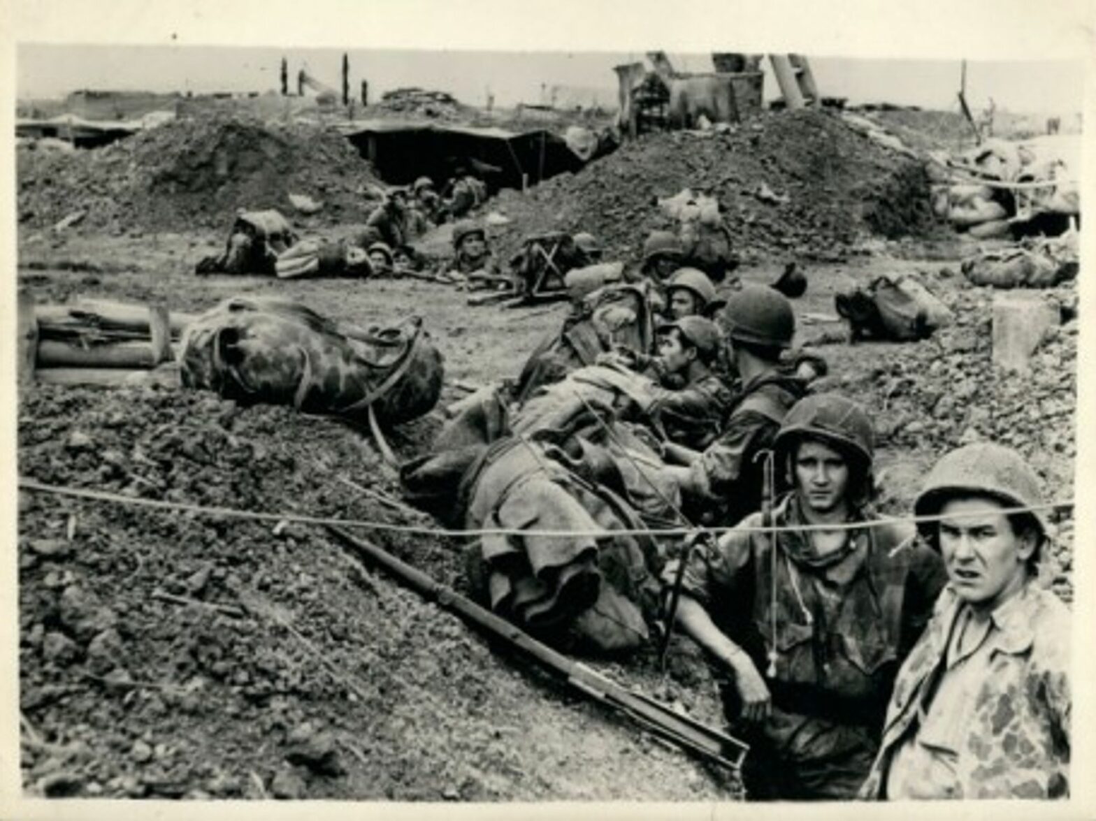Reinforcements occupying positions in the dug-outs during the battle of Dien Bien Phu