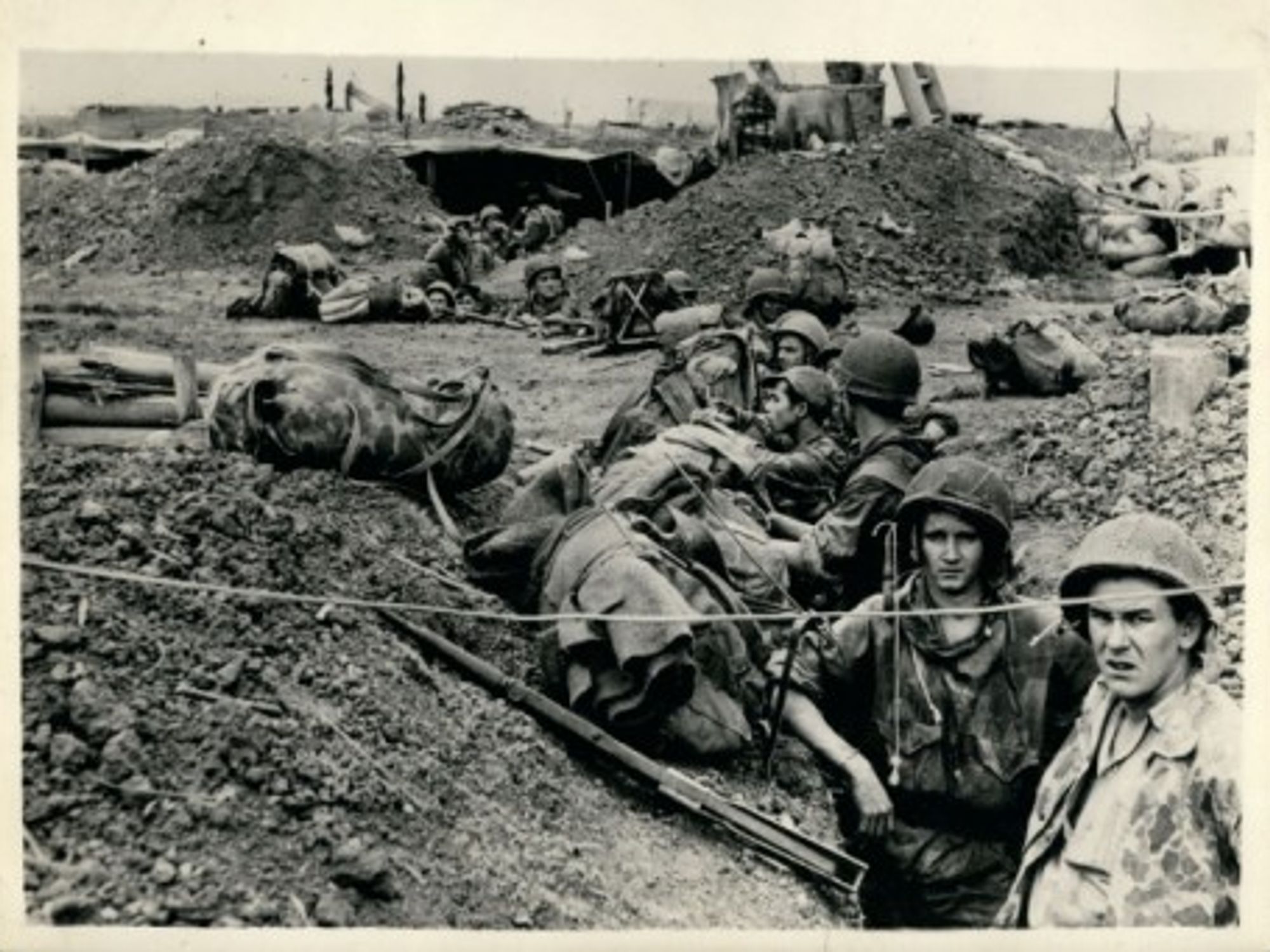 Reinforcements occupying positions in the dug-outs during the battle of Dien Bien Phu
