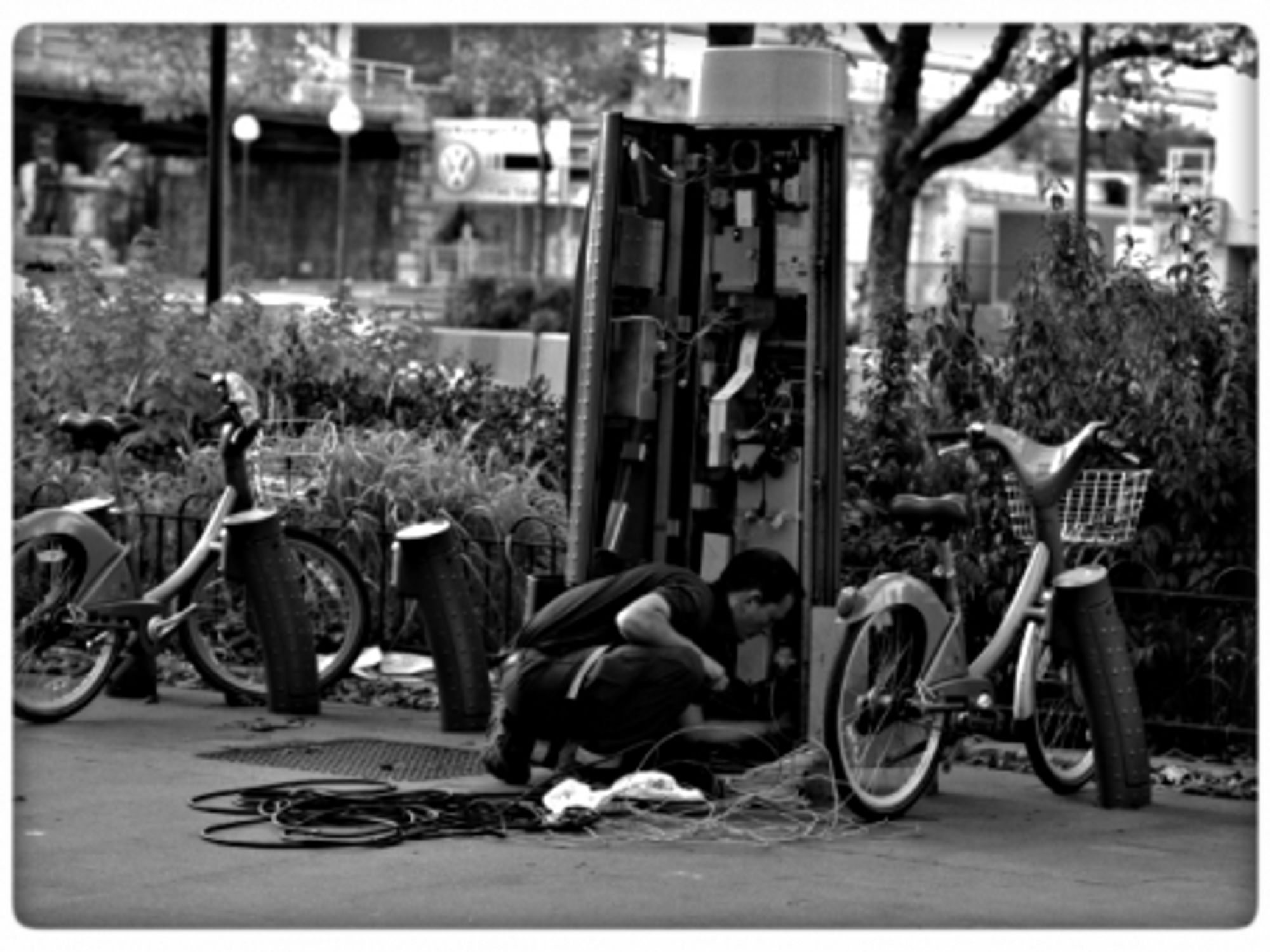 Repairing a Velib station in Paris