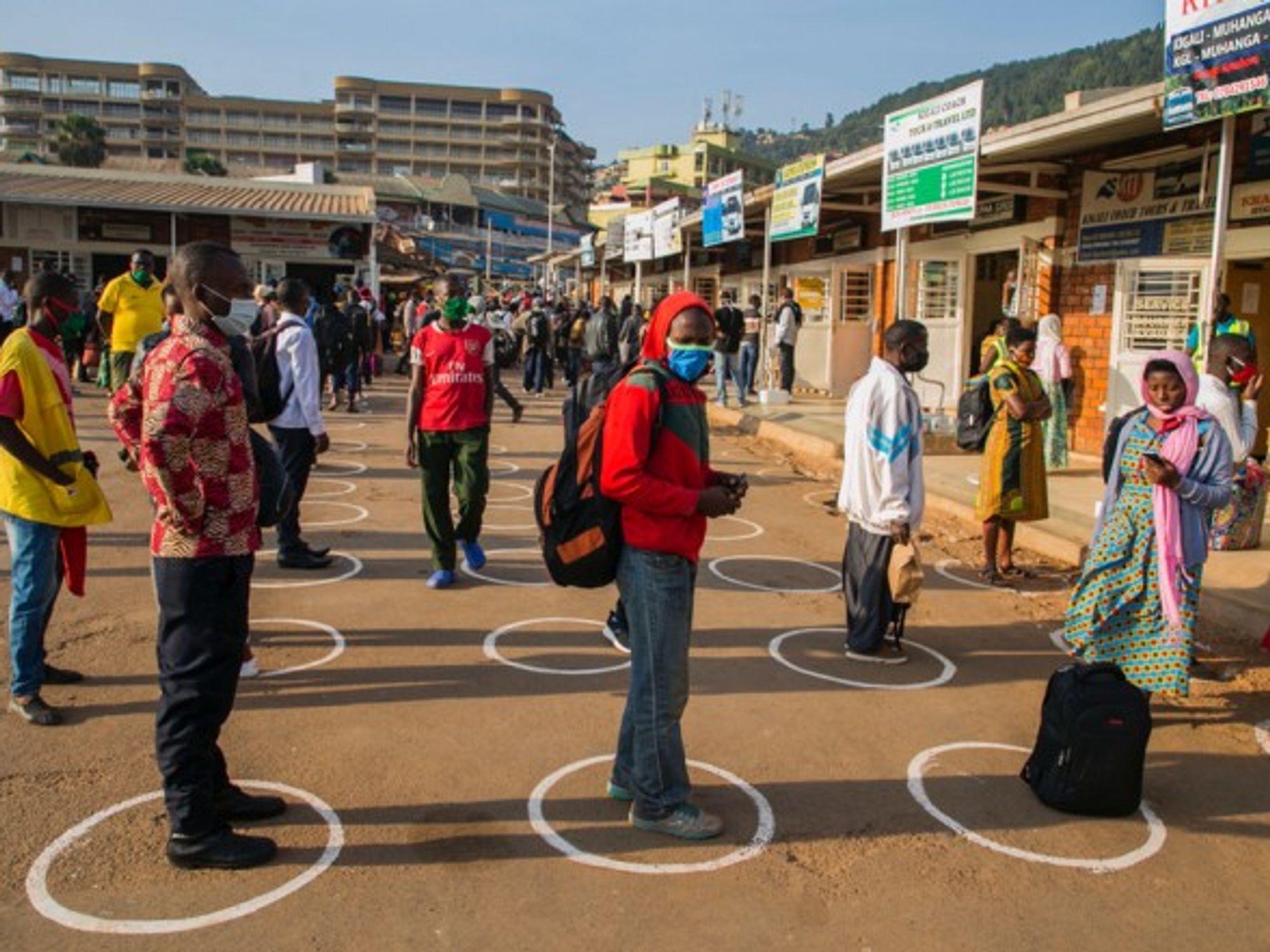 Respecting social distancing n Kigali, Rwanda