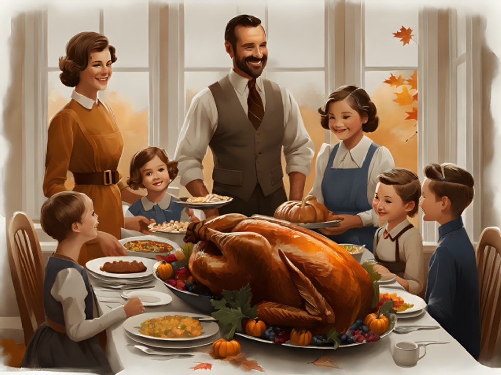 Retro Thanksgiving Family Art