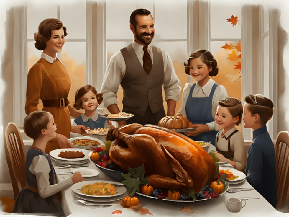 Retro Thanksgiving Family Art