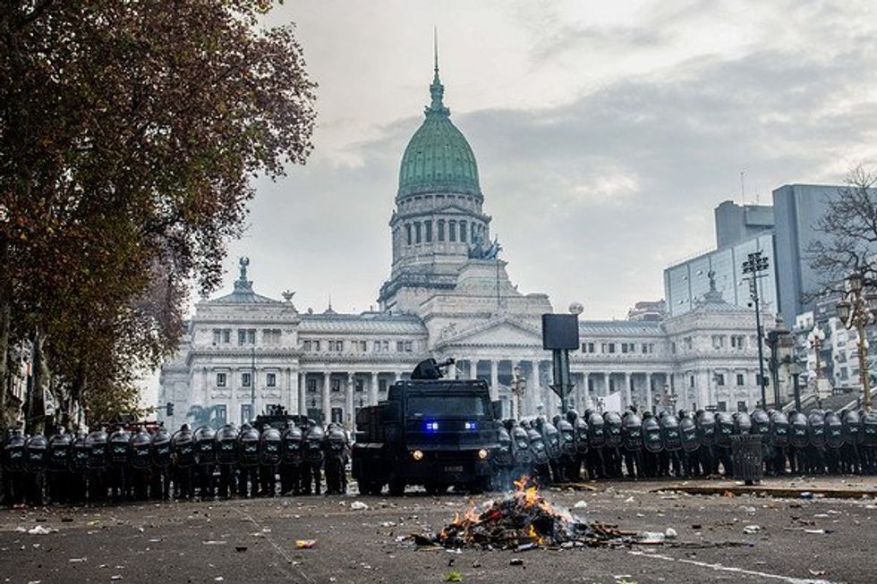 Riot police in the street