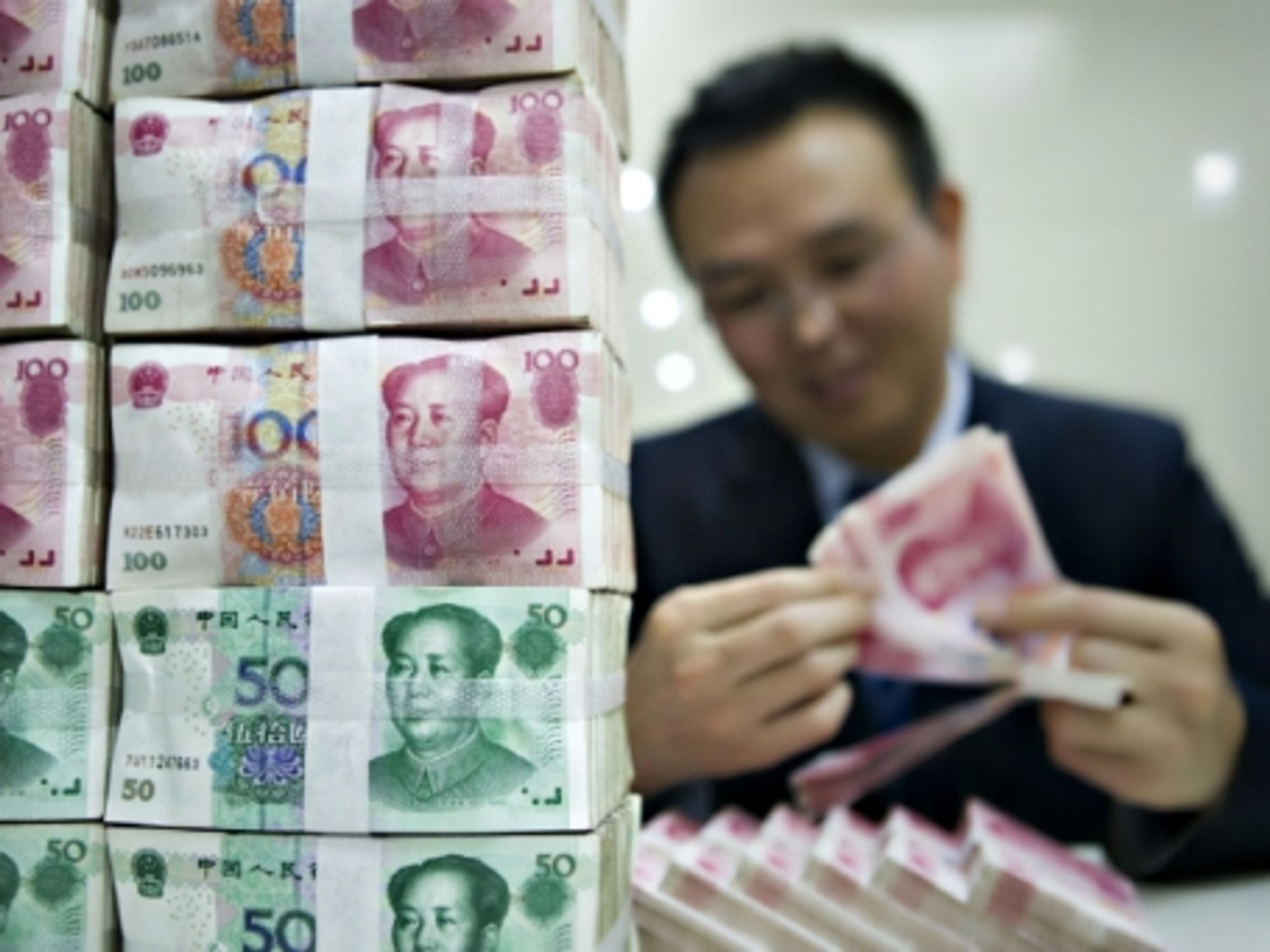 RMB banknotes at Beijing's Bank of China