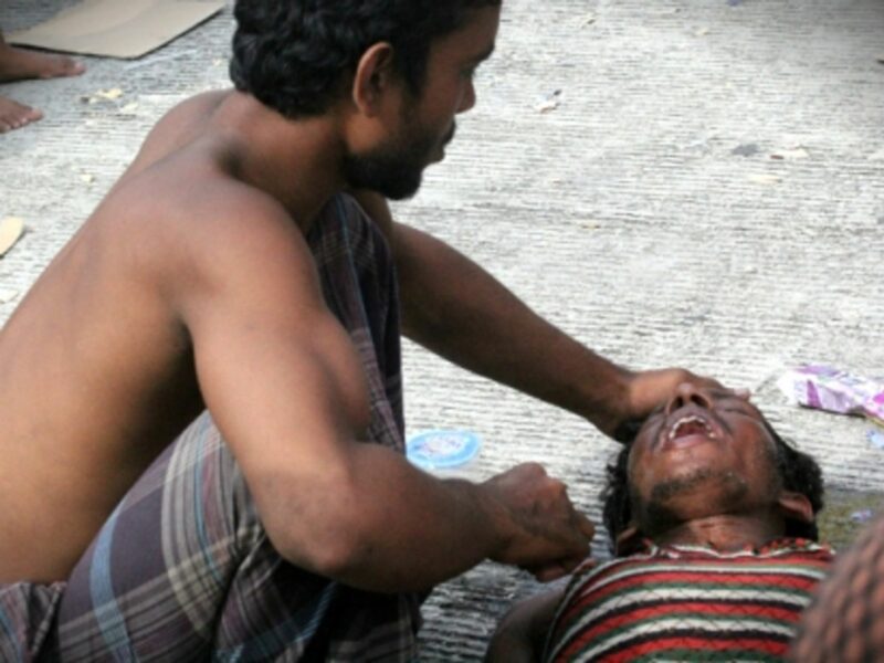 Rohingya migrants rescued by Indonesian fishermen last May.