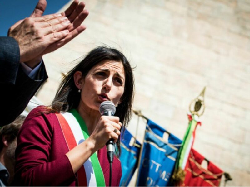 Rome's first female Mayor Virginia Raggi, during the anniversary event of the liberation from Nazi-Fascism.