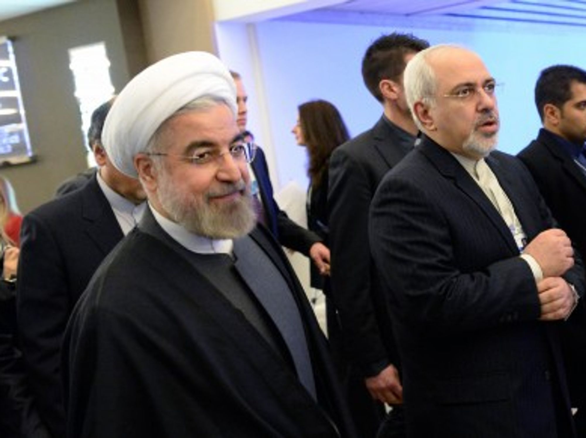 Rouhani at the World Economic Forum with foreign minister Mohammad-Javad Zarif