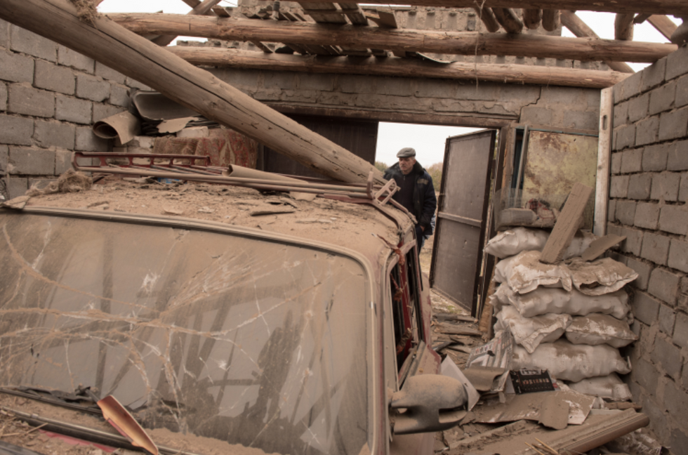 Rubble after shelling in Stanytsia Luhanska, eastern Ukraine