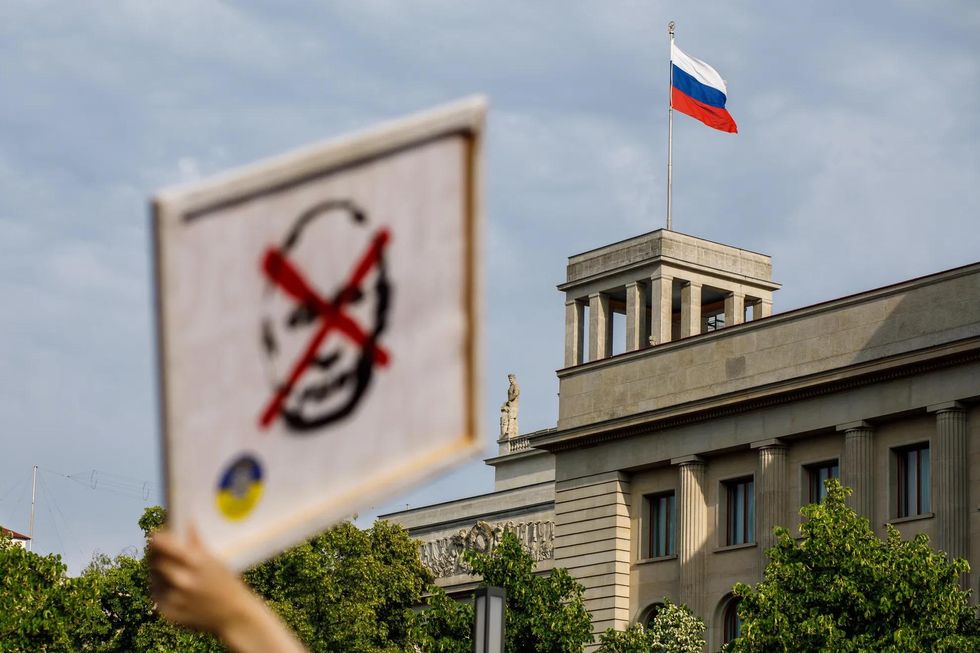 Russian embassy in Berlin, Germany, during a pro-Ukraine demonstration on June 19