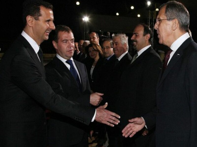 Russian President Medvedev introducing Bashar al-Assad to Foreign Minister Lavrov in Damascus in May 2010 (www.kremlin.ru)