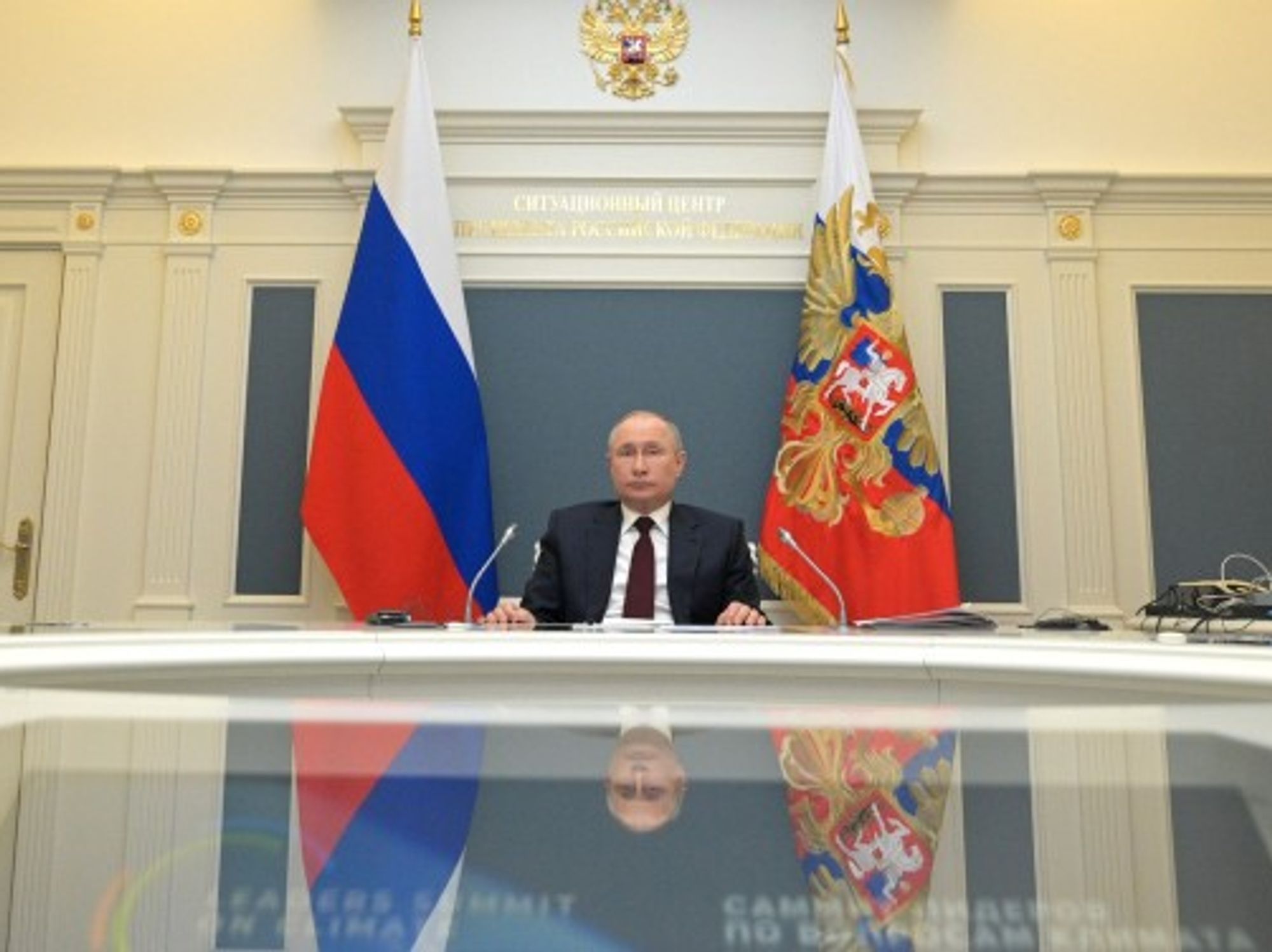 Russian President Vladimir Putin at the online Leaders Summit on Climate from Moscow, Russia