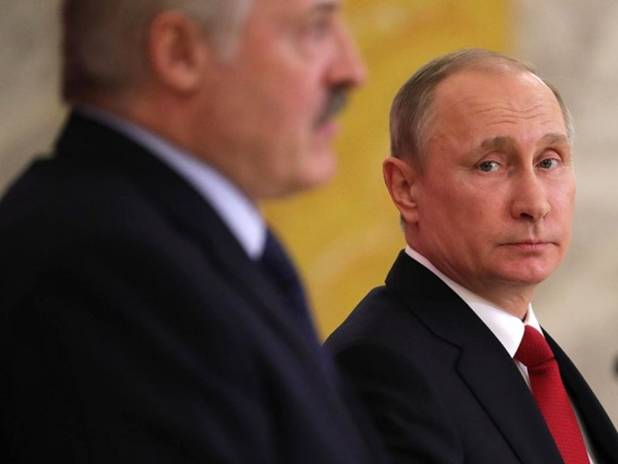 Russian President Vladimir Putin to President of Belarus Alexander Lukashenko during a joint press conference on April 3, 2017 in St.Petersburg