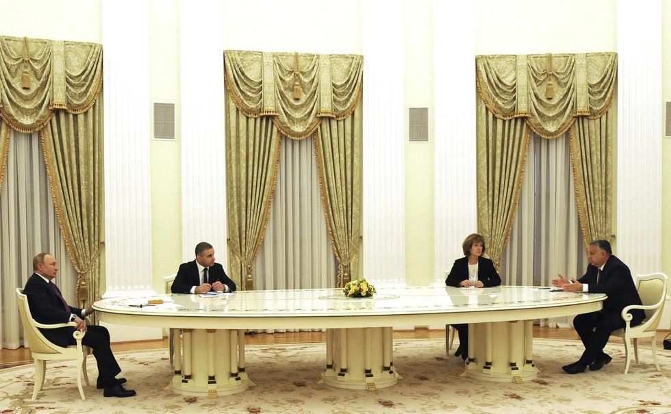 Russian President Vladimir Putin with Hungarian Prime Minister Viktor Orban at the Kremlin on Feb. 1