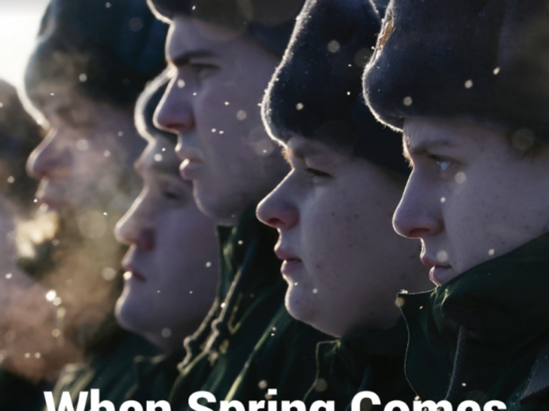 Russian soldiers in line looking at the horizon