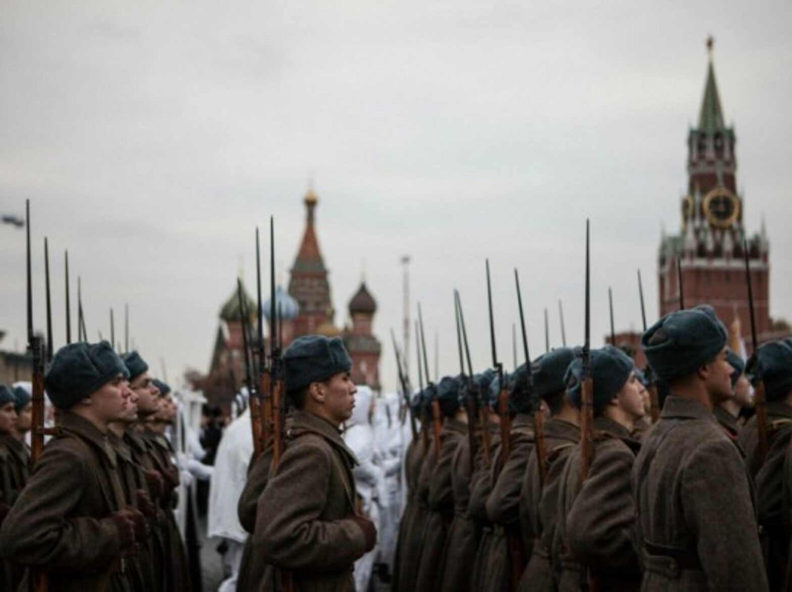 Russian soldiers marching in Moscow's Red Square