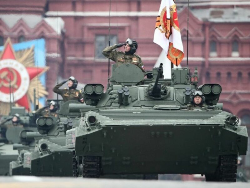 Russian tanks roll down Moscow’s Red Square during a Victory Day military parade on May 9 which marked the 76th anniversary of the victory over Nazi Germany during World War II