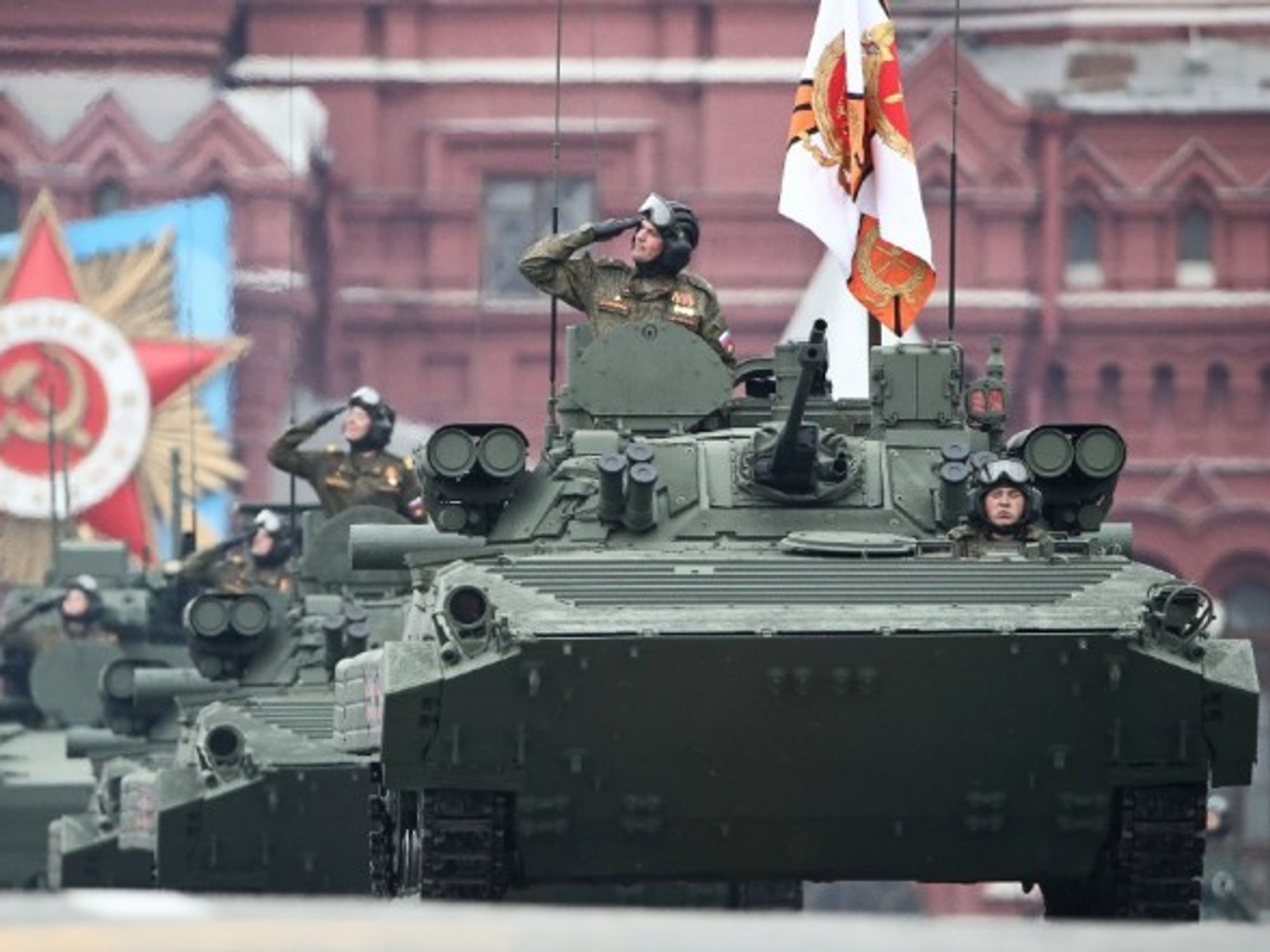 Russian tanks roll down Moscow’s Red Square during a Victory Day military parade on May 9 which marked the 76th anniversary of the victory over Nazi Germany during World War II