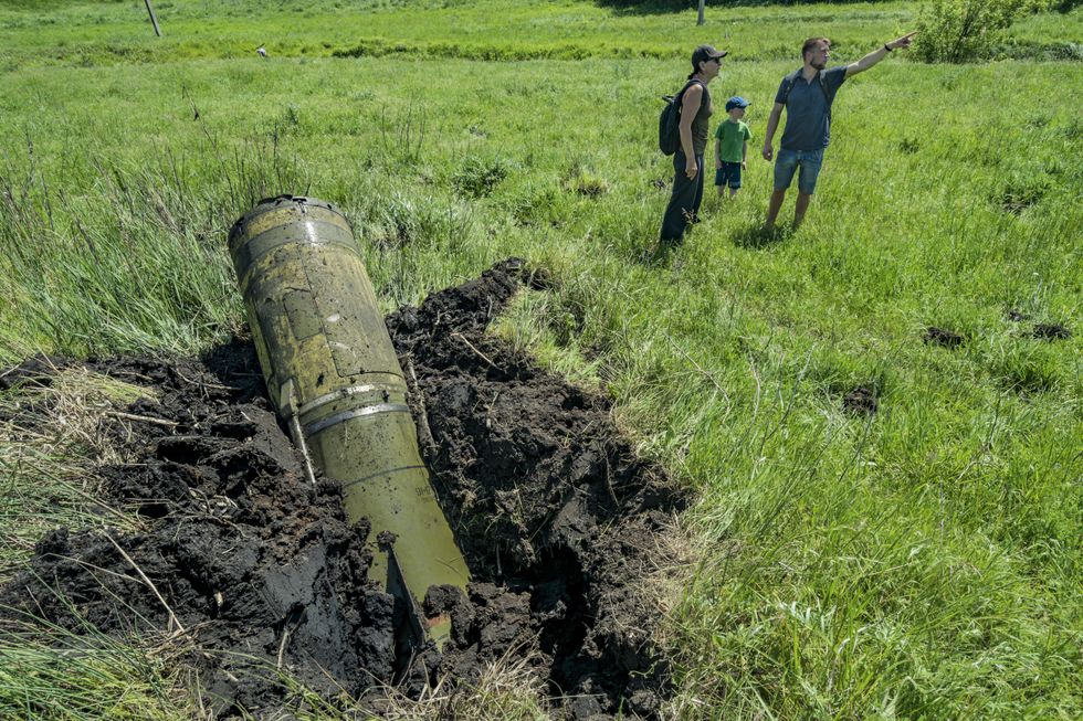 Russian Tochka rocket nailed in a field in the Donbass region