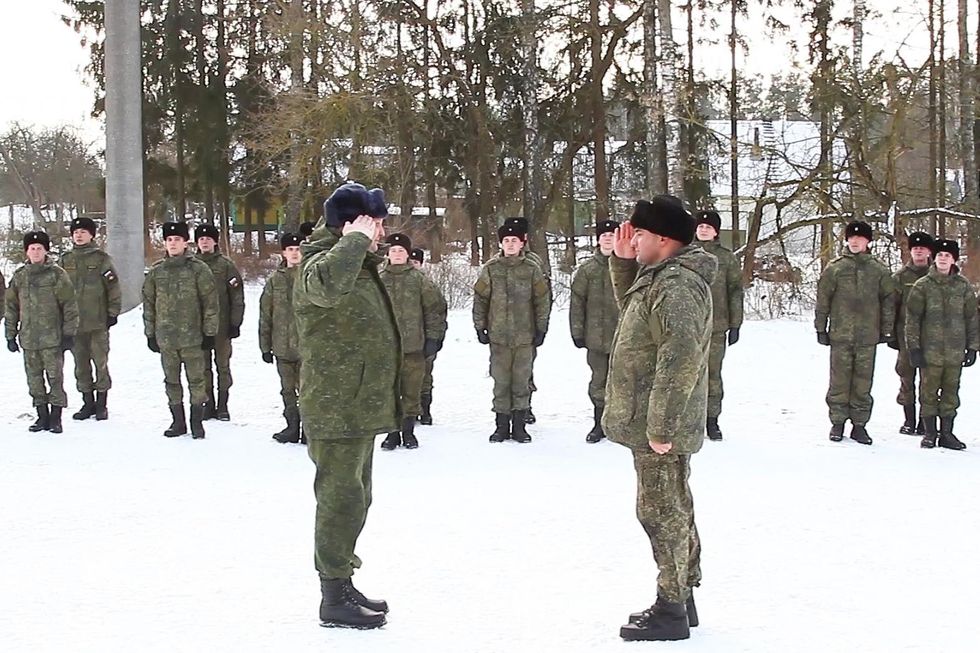 Russian troops in Belarus for a joint response force exercise in January 2022